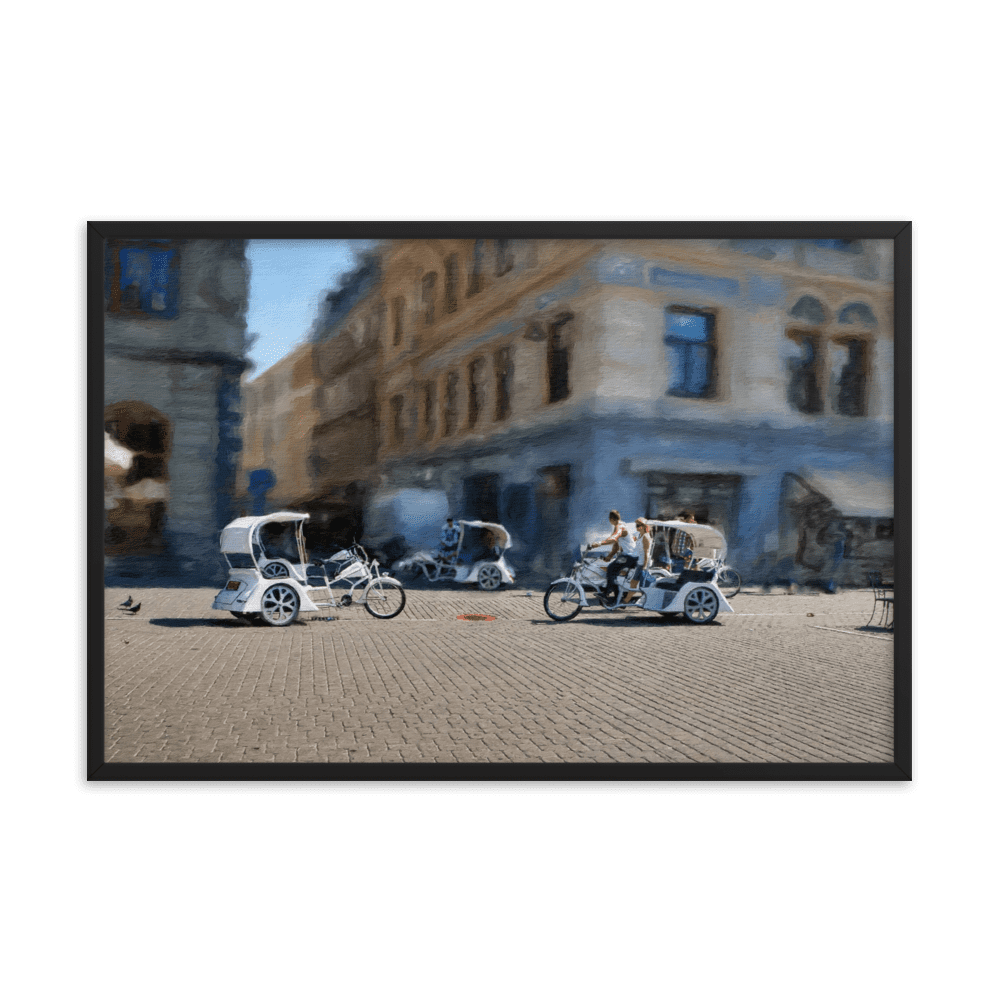 Bicycle Rickshaws Theater Square urban cityscape wall art- Barulins.shop