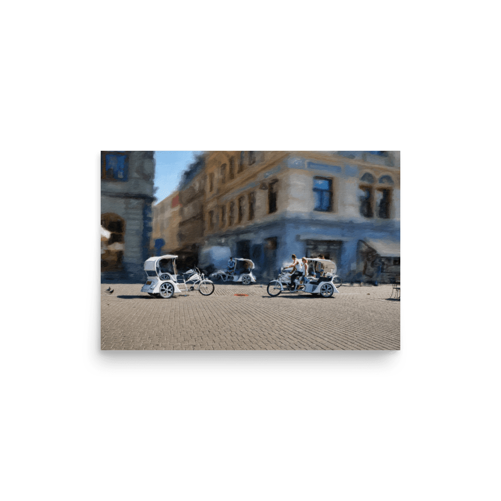 Bicycle Rickshaws Theater Square urban cityscape wall art- Barulins.shop