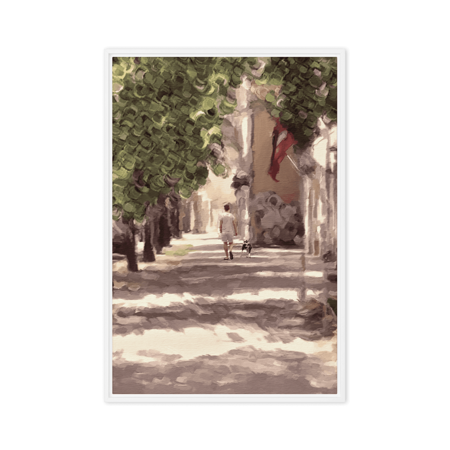 Man with a Dog impressionist summer green wall art- Barulins.shop