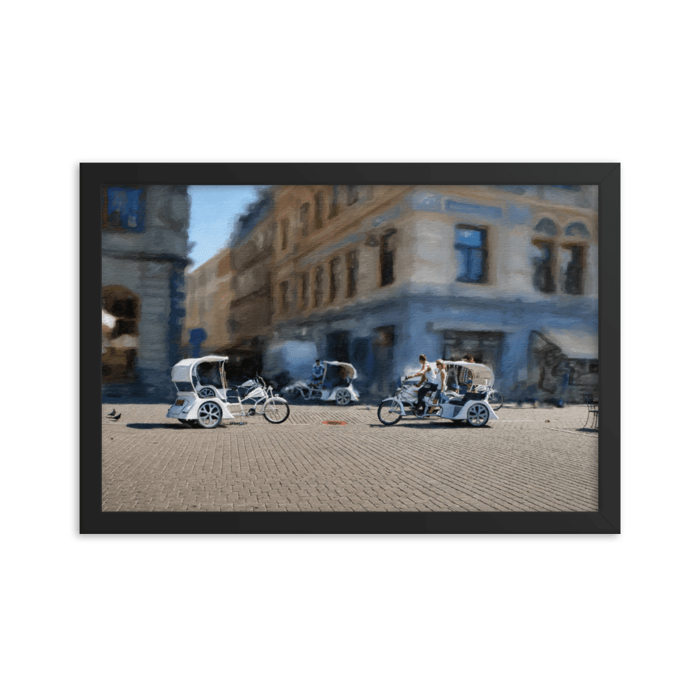 Bicycle Rickshaws Theater Square urban cityscape wall art- Barulins.shop