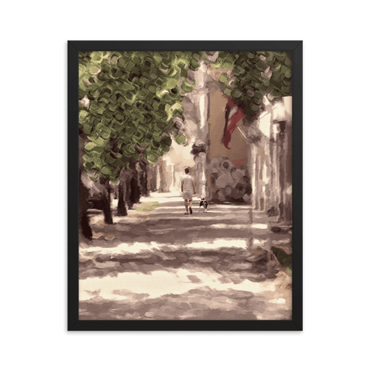 Man with a Dog impressionist summer green wall art- Barulins.shop