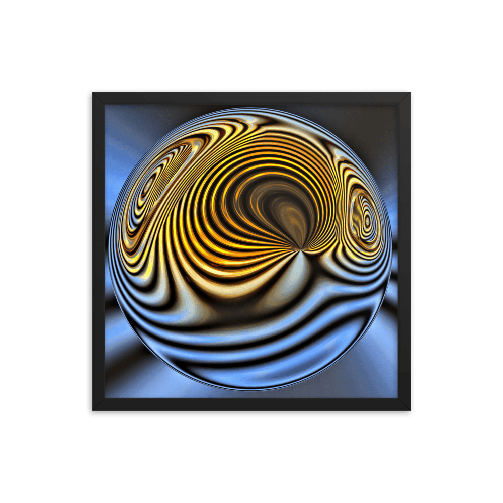 Abstract sphere wall art print Magic Ball by Igors Barulins black and gold geometric poster