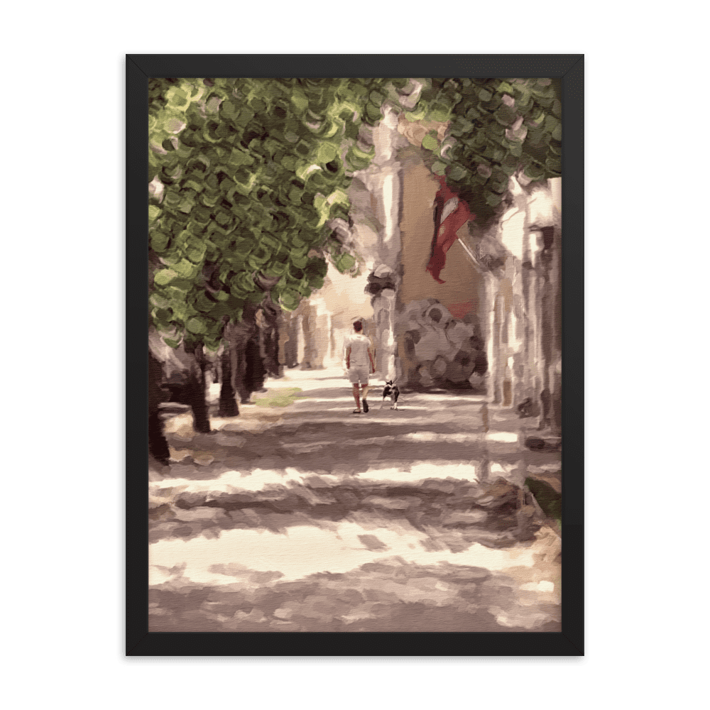 Man with a Dog impressionist summer green wall art- Barulins.shop