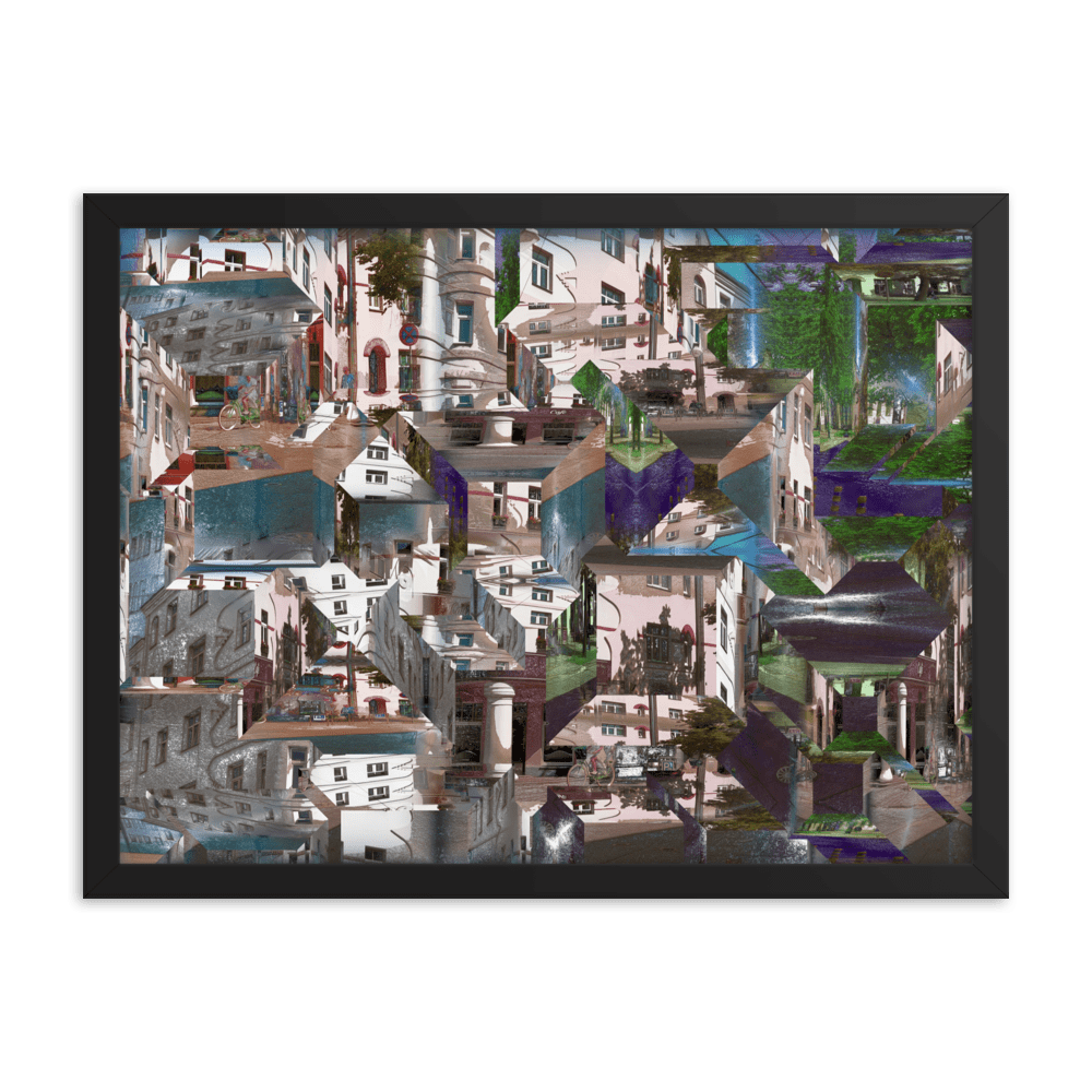 Urban cubist wall art print Facets of the City by Igors Barulins geometric cityscape poster