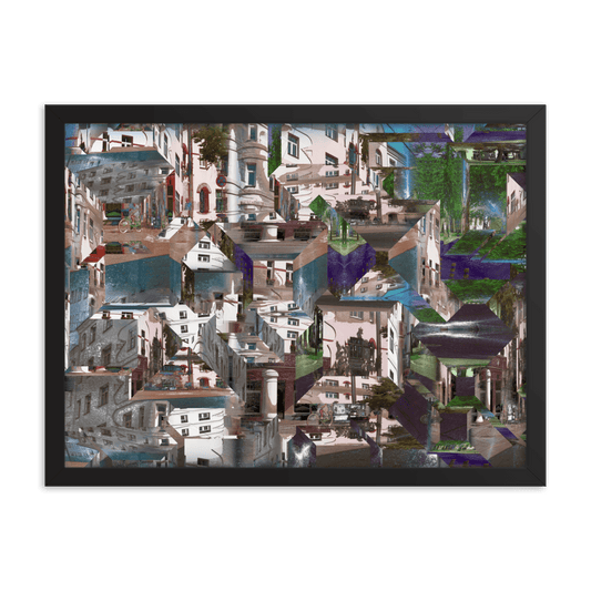 Urban cubist wall art print Facets of the City by Igors Barulins geometric cityscape poster