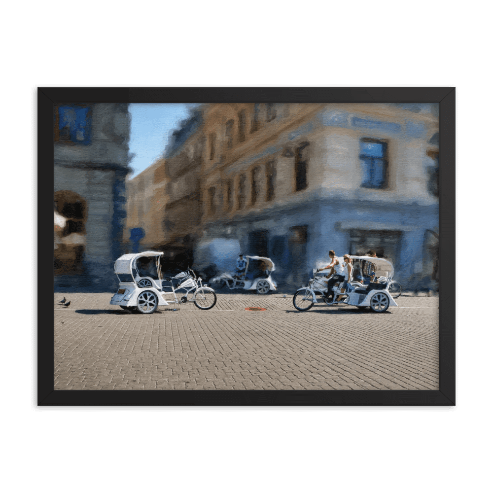 Bicycle Rickshaws Theater Square urban cityscape wall art- Barulins.shop