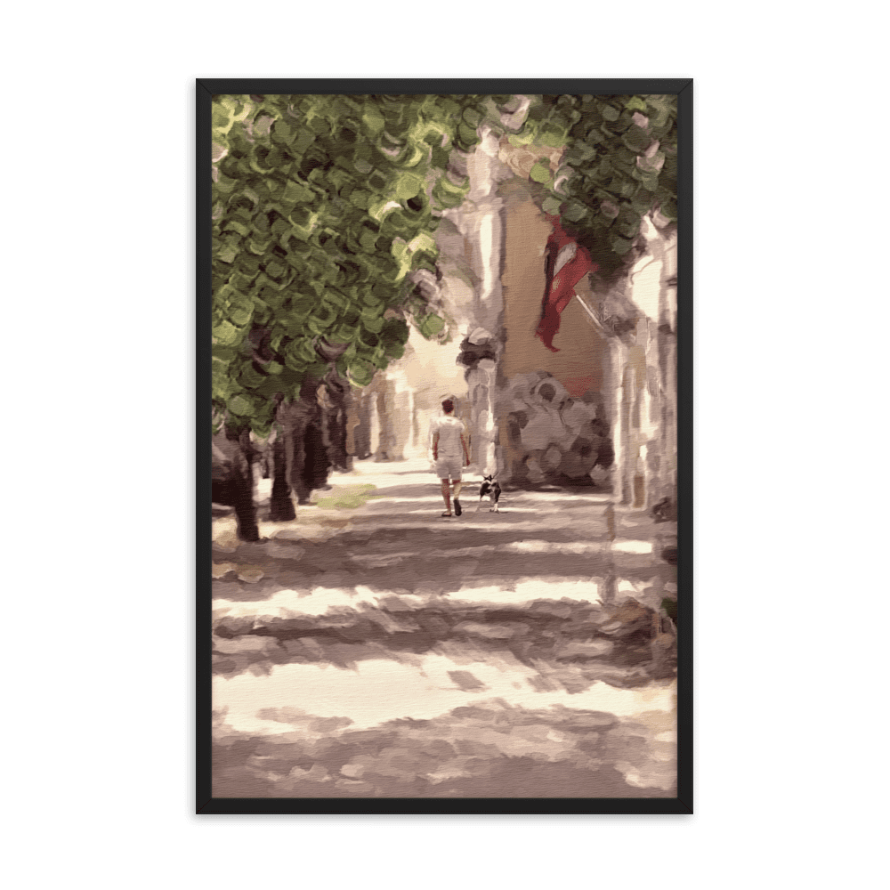 Man with a Dog impressionist summer green wall art- Barulins.shop