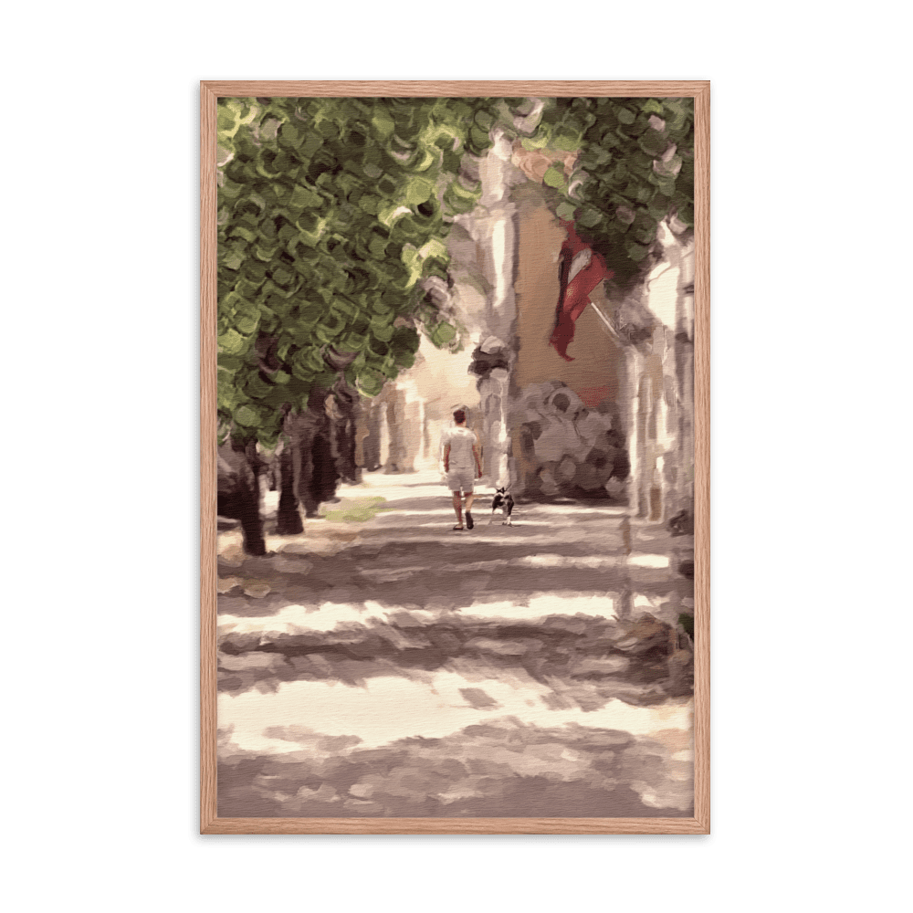 Man with a Dog impressionist summer green wall art- Barulins.shop