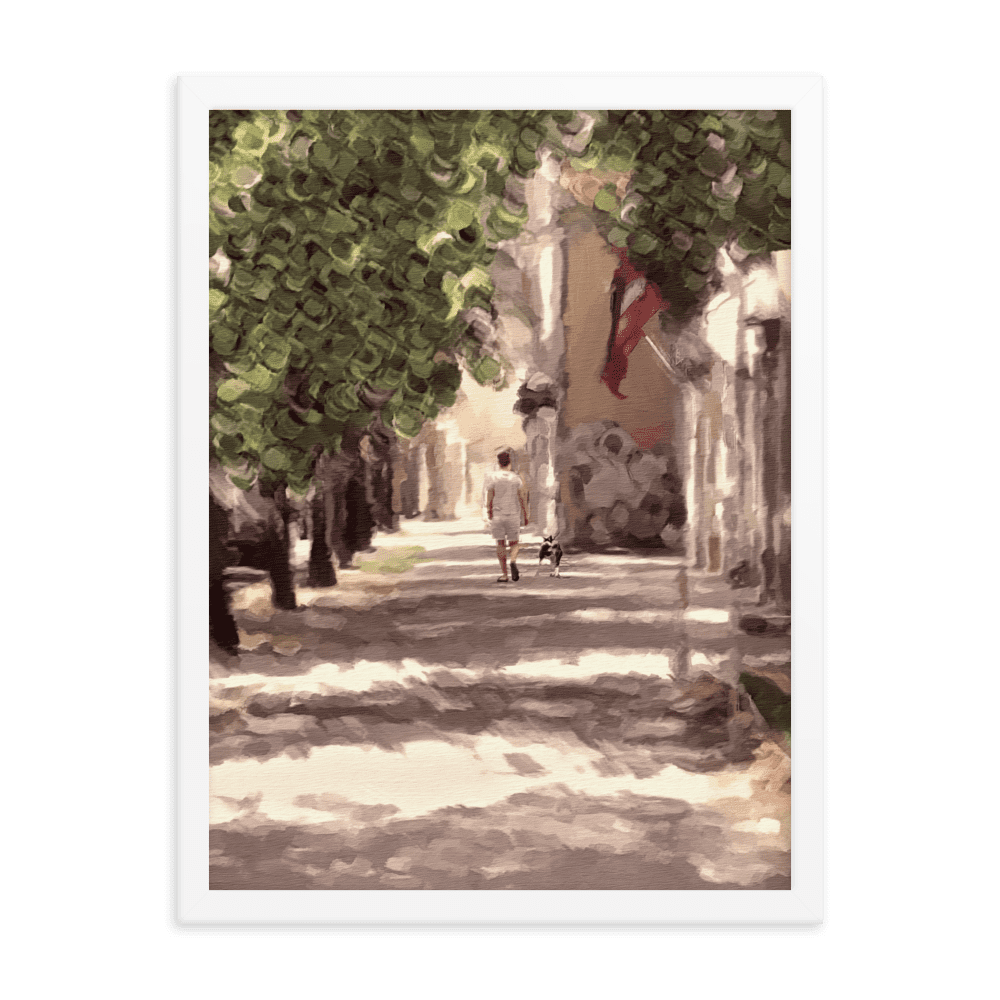 Man with a Dog impressionist summer green wall art- Barulins.shop