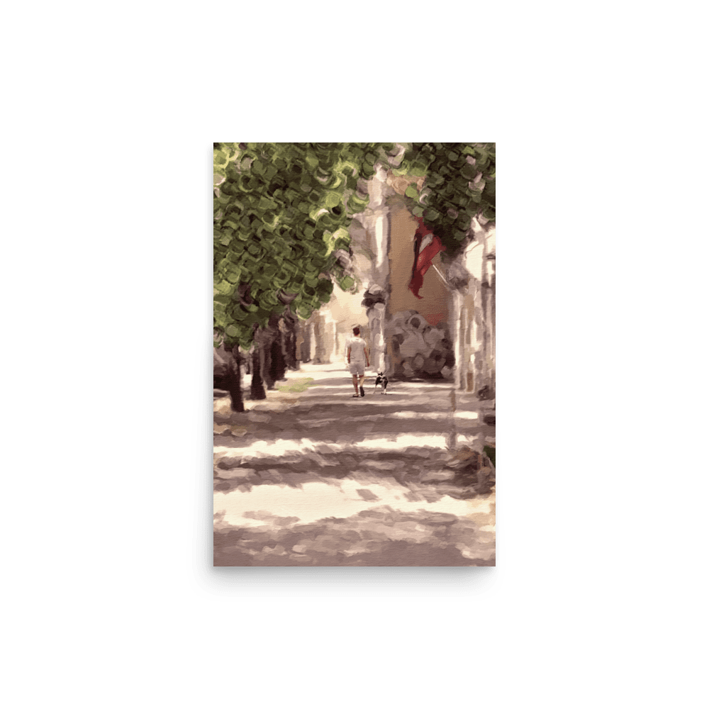 Man with a Dog impressionist summer green wall art- Barulins.shop