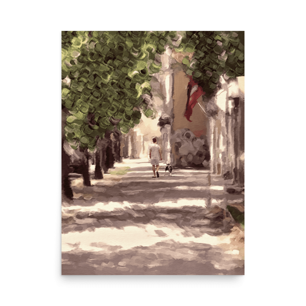 Man with a Dog impressionist summer green wall art- Barulins.shop