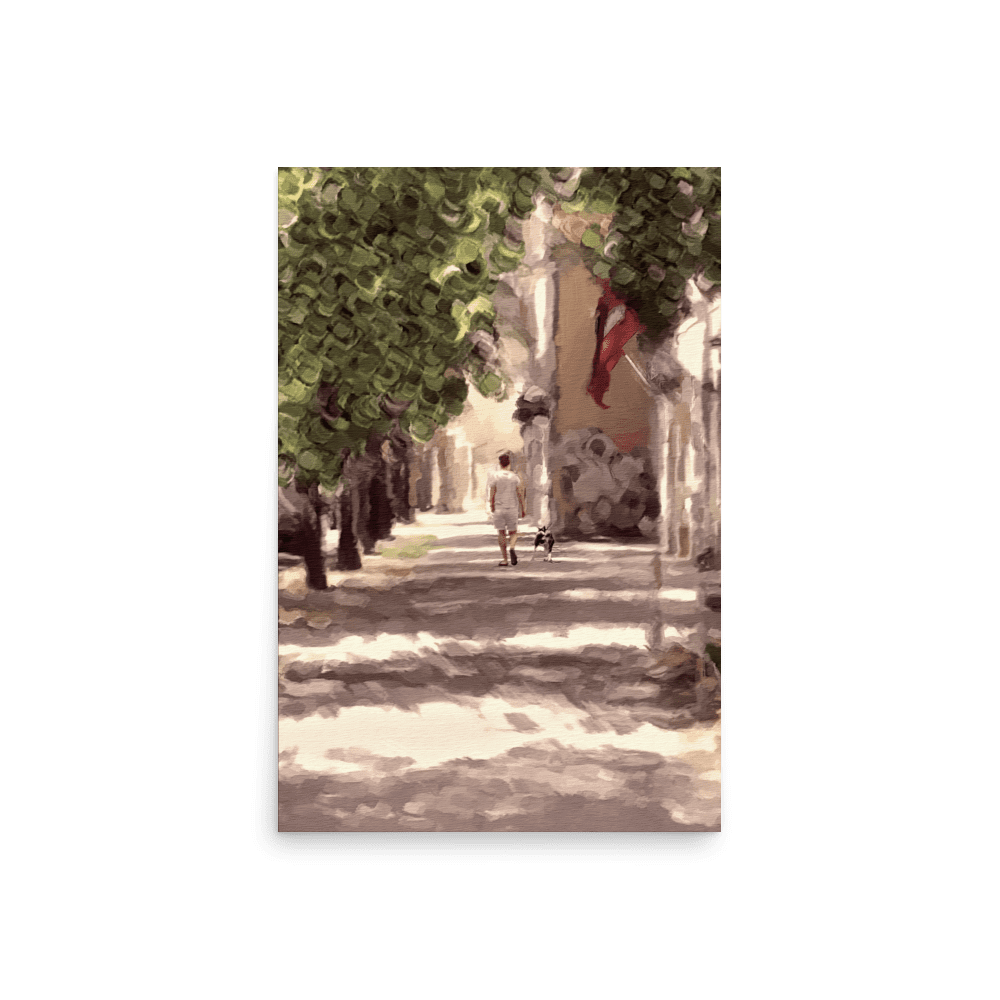Man with a Dog impressionist summer green wall art- Barulins.shop