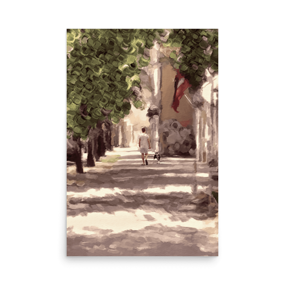 Man with a Dog impressionist summer green wall art- Barulins.shop