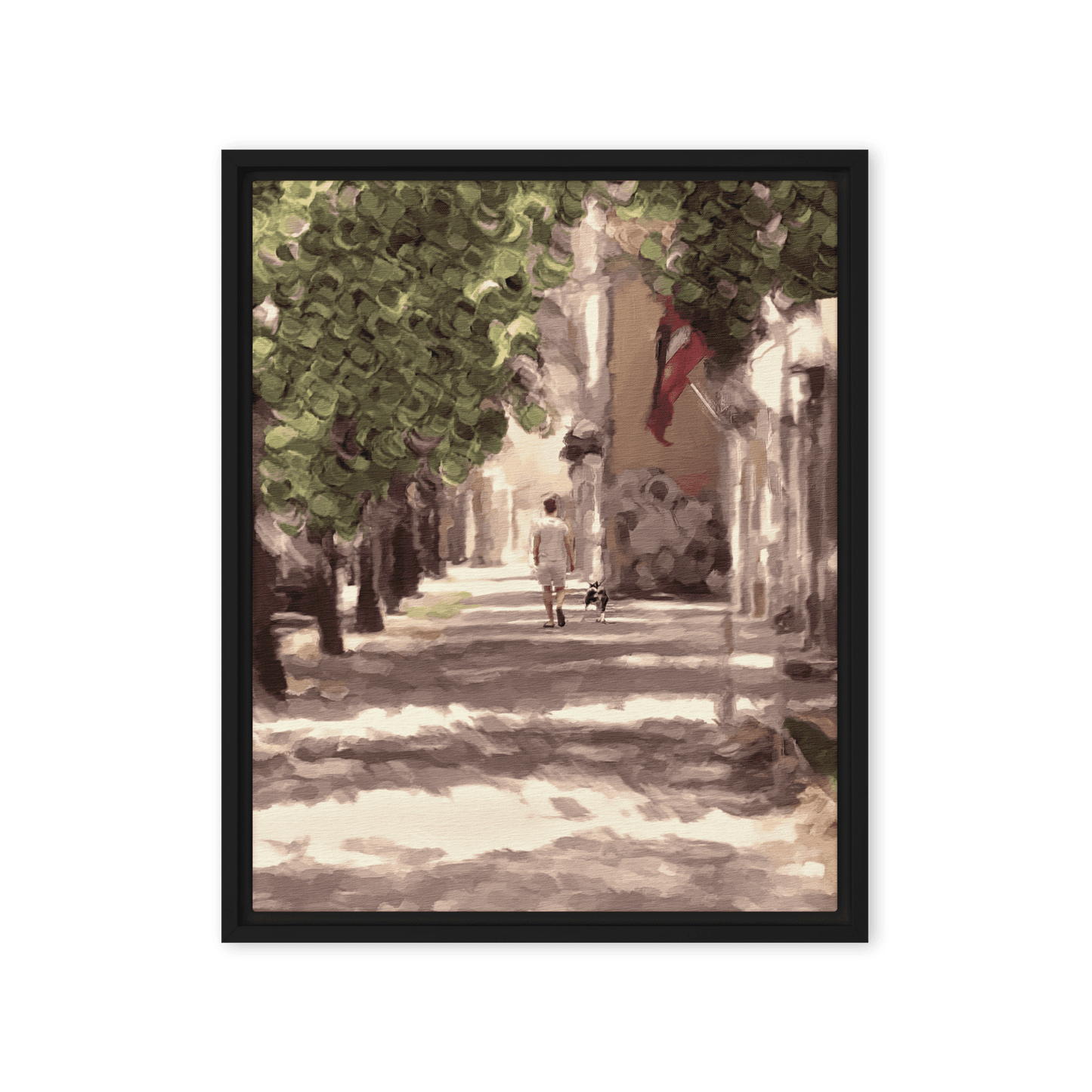 Man with a Dog impressionist summer green wall art- Barulins.shop