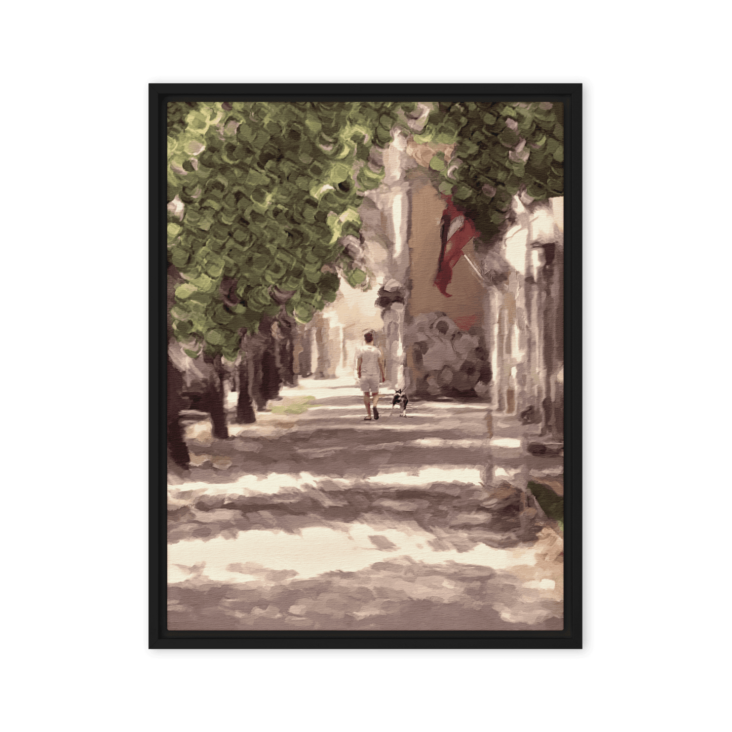 Man with a Dog impressionist summer green wall art- Barulins.shop