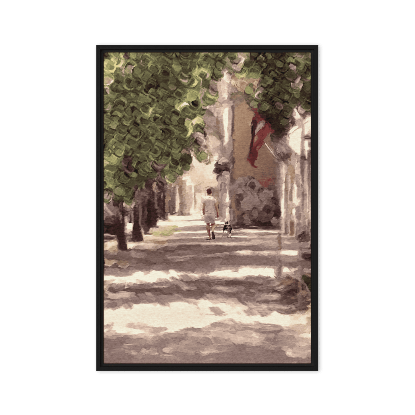 Man with a Dog impressionist summer green wall art- Barulins.shop