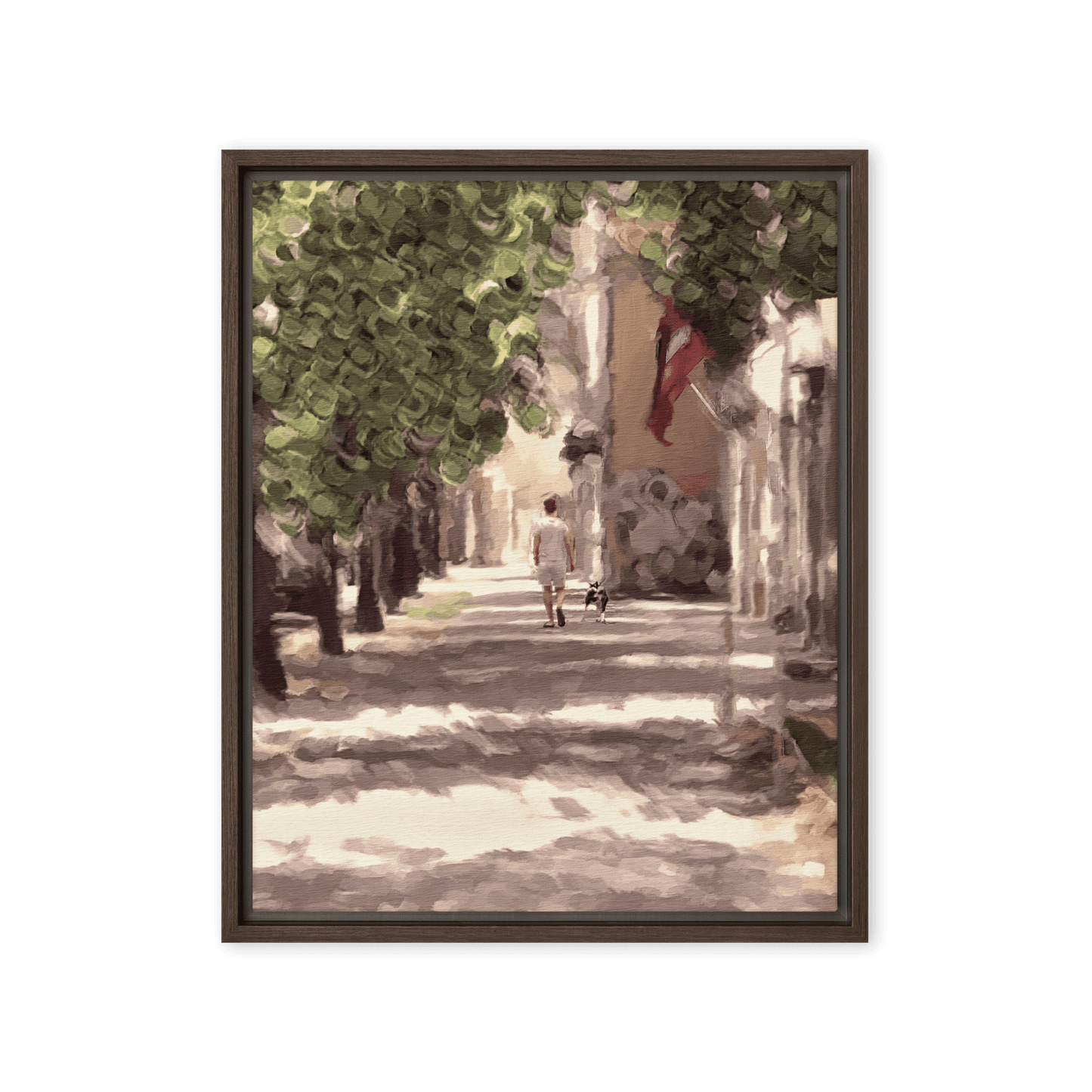 Man with a Dog impressionist summer green wall art- Barulins.shop