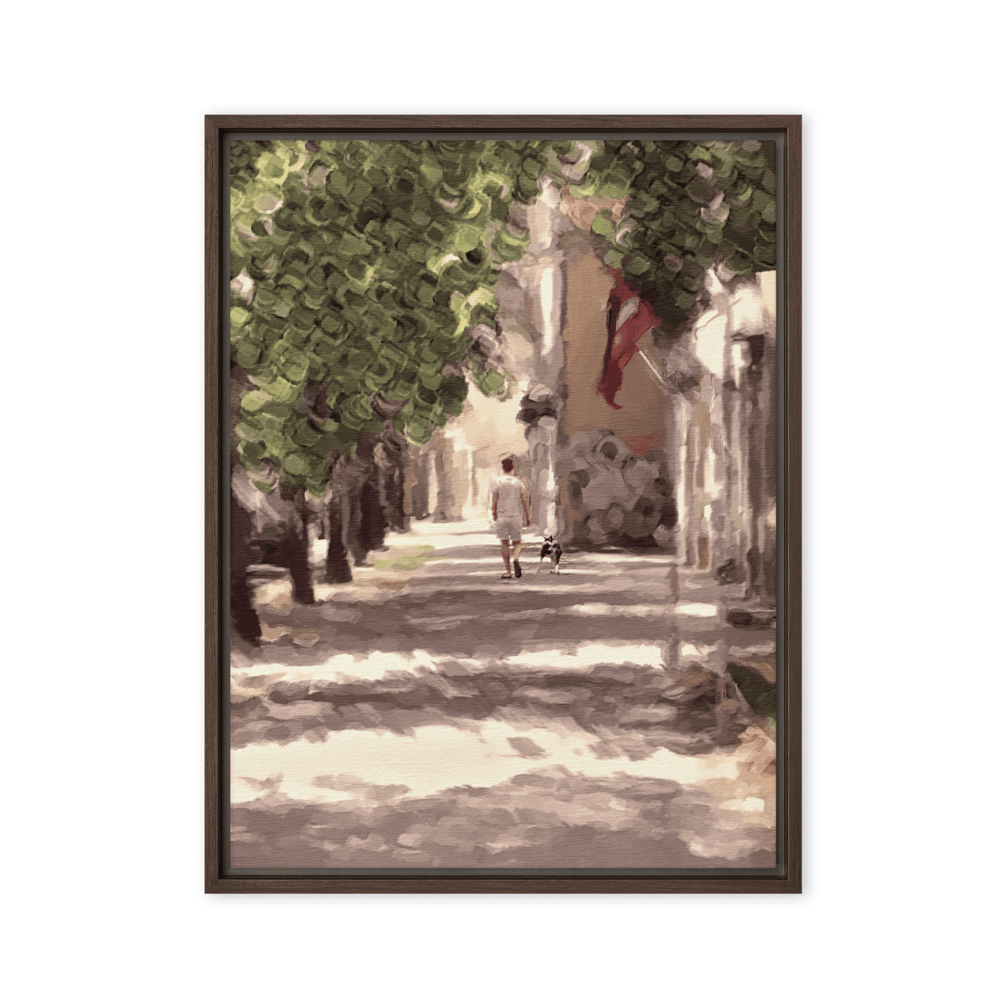 Man with a Dog impressionist summer green wall art- Barulins.shop