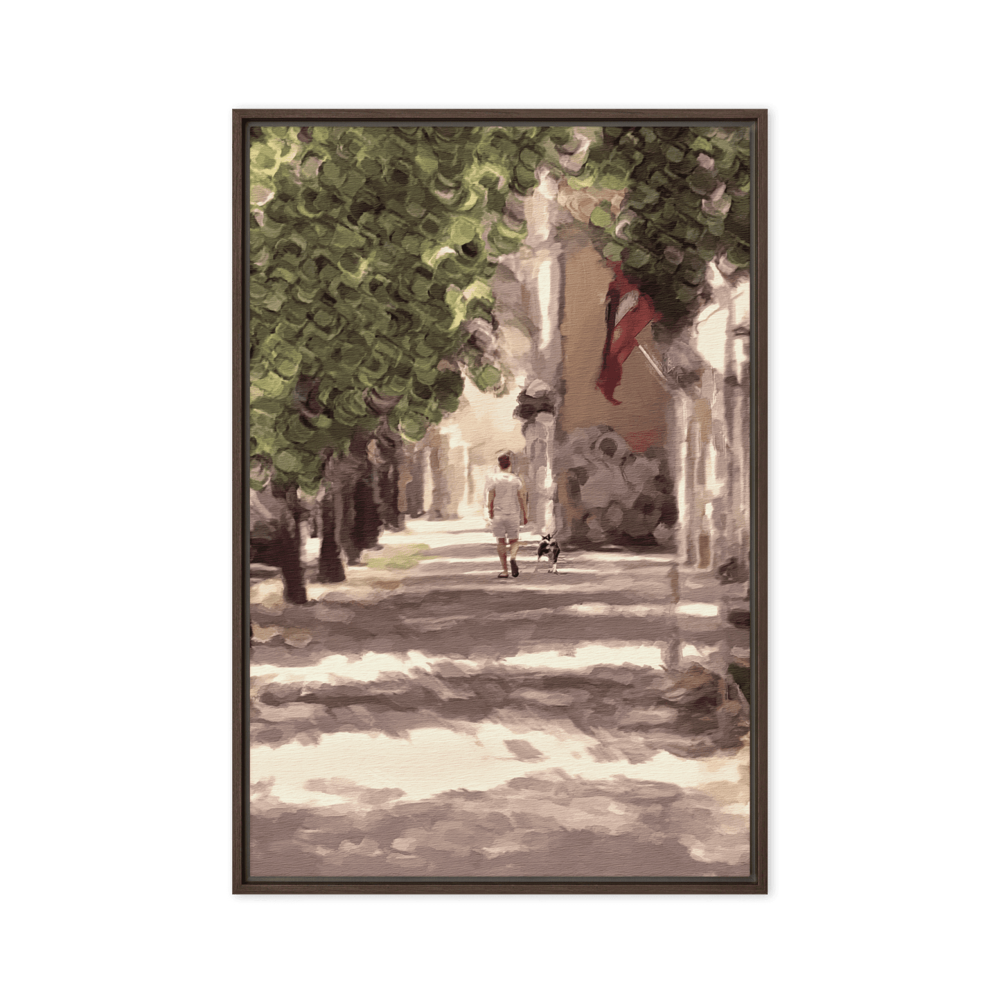 Man with a Dog impressionist summer green wall art- Barulins.shop