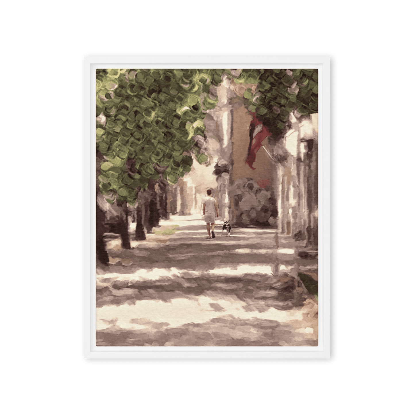 Man with a Dog impressionist summer green wall art- Barulins.shop