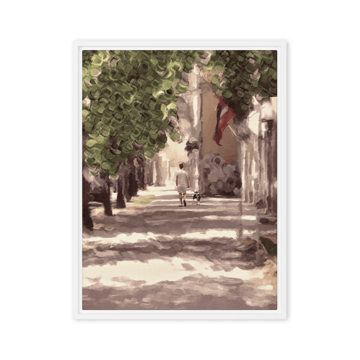 Man with a Dog impressionist summer green wall art- Barulins.shop