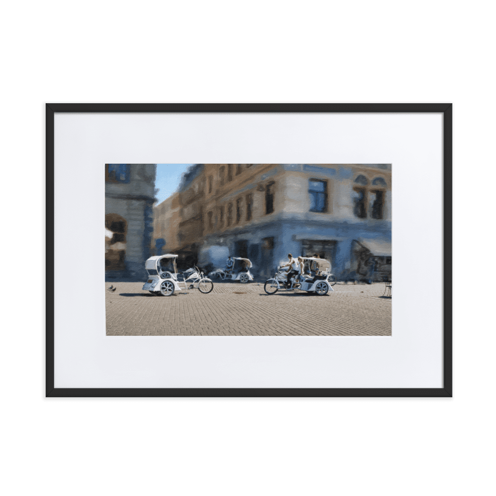 Bicycle Rickshaws Theater Square urban cityscape wall art- Barulins.shop